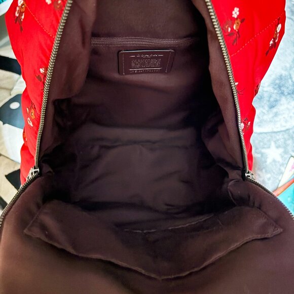 Coach Quilted Puffer Charlie Backpack in Red "Baby Bouquet" Floral Print F30667 - Picture 6 of 14